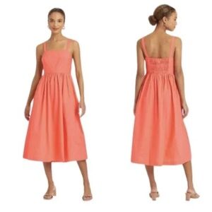 A New Day Women's Size 1X 100% Cotton Sleeveless Smocked Midi Coral Dress